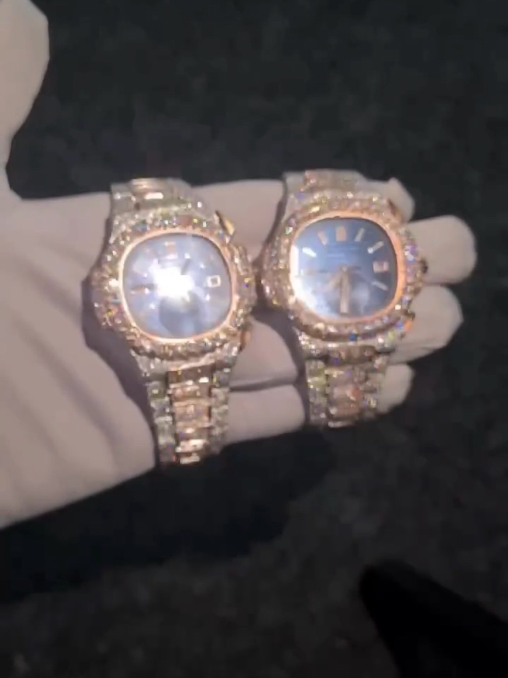 Luxury Crystal-Embellished Gold Tone Watch - Blue Dial